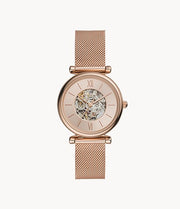 Fossil Carlie Women's Automatic Rose Gold Open Heart Dial Rose Gold Steel Mesh Bracelet E3175 Watch - mzwatcheslk srilanka